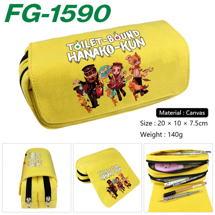 Toilet-bound Hanako-kun Anime Multi-Function Double Zipper Canvas Cosmetic Bag Pen Case 20x10x7.5cm