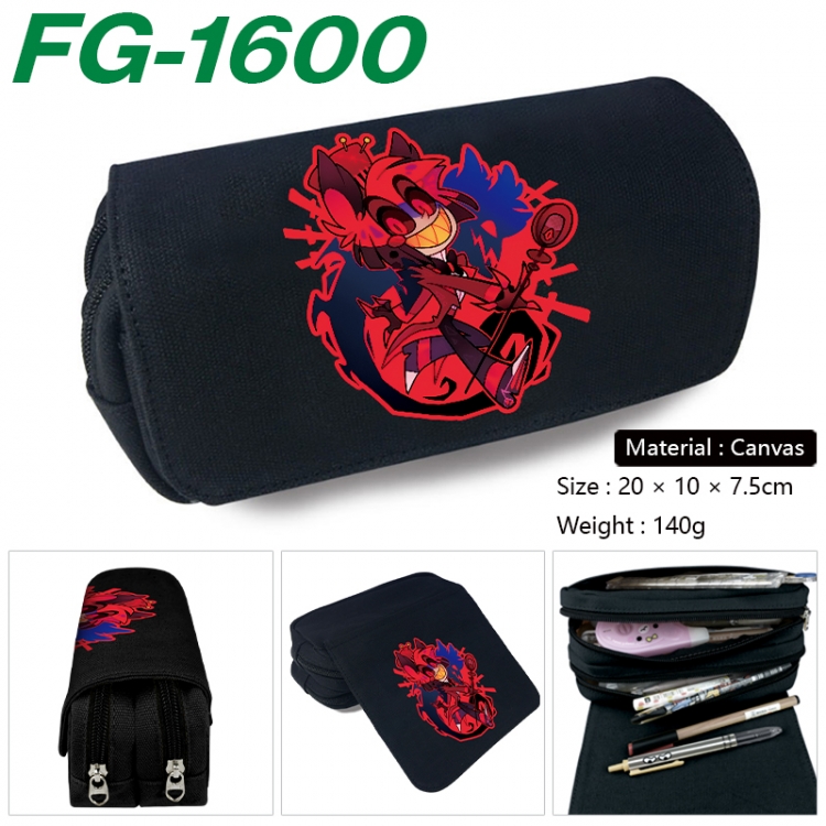 Hazbin Hotel Anime Multi-Function Double Zipper Canvas Cosmetic Bag Pen Case 20x10x7.5cm