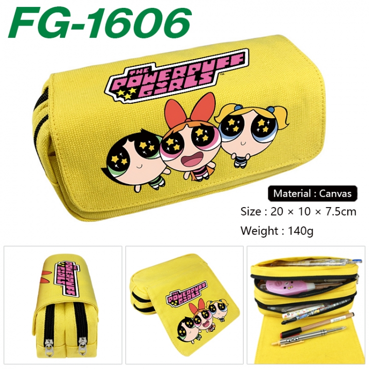 The Powerpuff Girls Anime Multi-Function Double Zipper Canvas Cosmetic Bag Pen Case 20x10x7.5cm