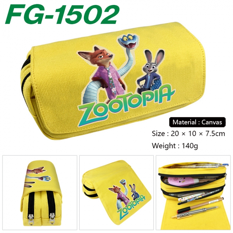 Zootopia Anime Multi-Function Double Zipper Canvas Cosmetic Bag Pen Case 20x10x7.5cm