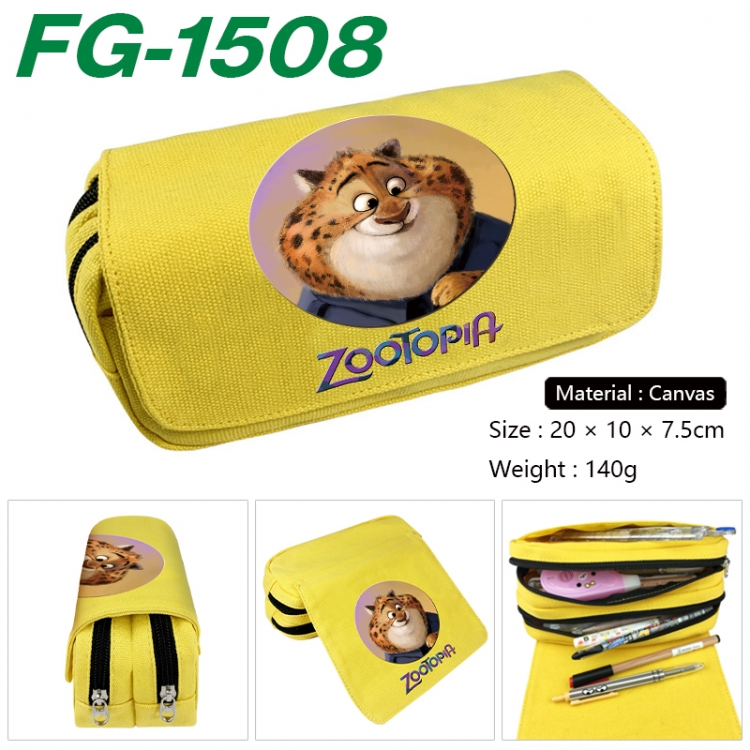 Zootopia Anime Multi-Function Double Zipper Canvas Cosmetic Bag Pen Case 20x10x7.5cm