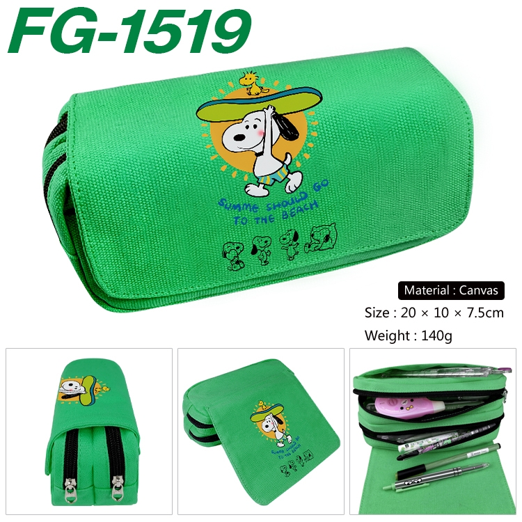 Snoopys Anime Multi-Function Double Zipper Canvas Cosmetic Bag Pen Case 20x10x7.5cm