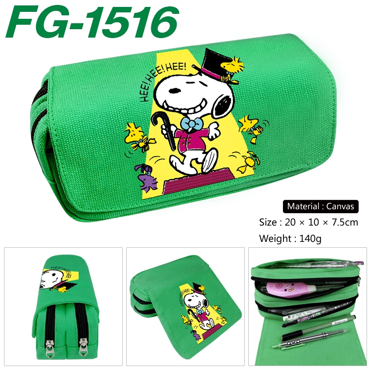 Snoopys Anime Multi-Function Double Zipper Canvas Cosmetic Bag Pen Case 20x10x7.5cm