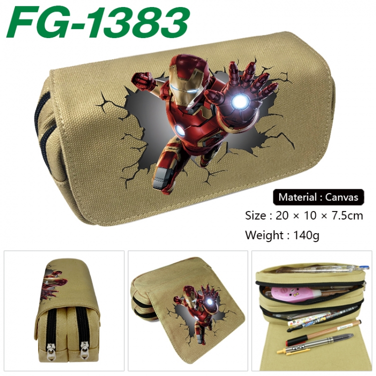 Marvel Anime Multi-Function Double Zipper Canvas Cosmetic Bag Pen Case 20x10x7.5cm
