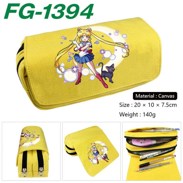 sailormoon Anime Multi-Function Double Zipper Canvas Cosmetic Bag Pen Case 20x10x7.5cm