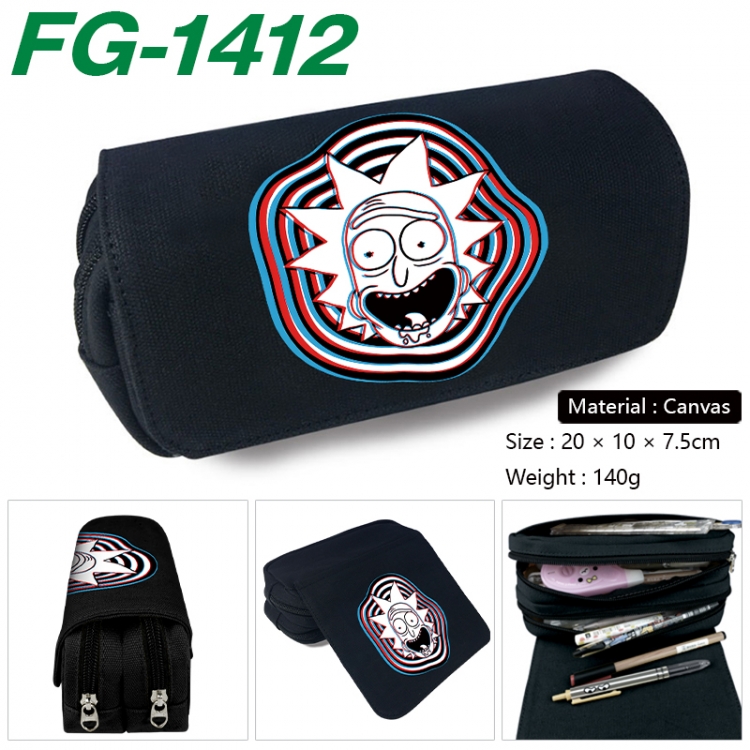 Rick and Morty Anime Multi-Function Double Zipper Canvas Cosmetic Bag Pen Case 20x10x7.5cm