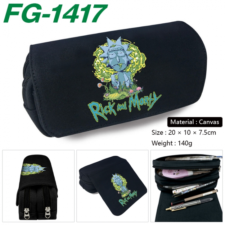 Rick and Morty Anime Multi-Function Double Zipper Canvas Cosmetic Bag Pen Case 20x10x7.5cm