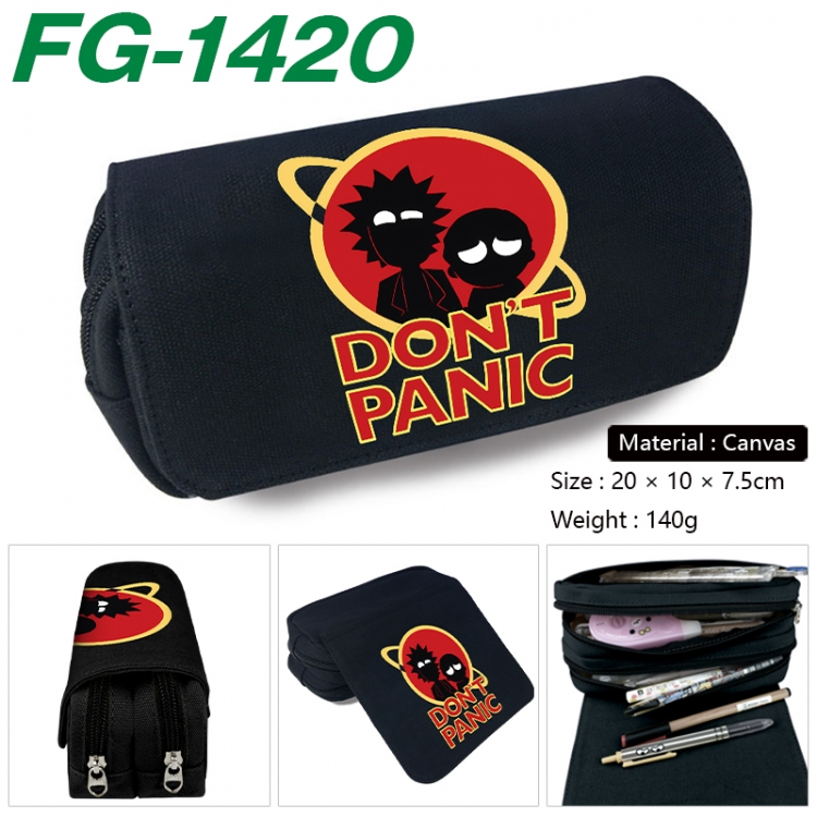 Rick and Morty Anime Multi-Function Double Zipper Canvas Cosmetic Bag Pen Case 20x10x7.5cm