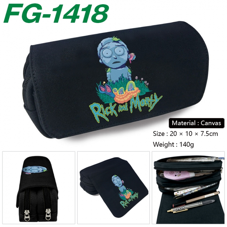 Rick and Morty Anime Multi-Function Double Zipper Canvas Cosmetic Bag Pen Case 20x10x7.5cm