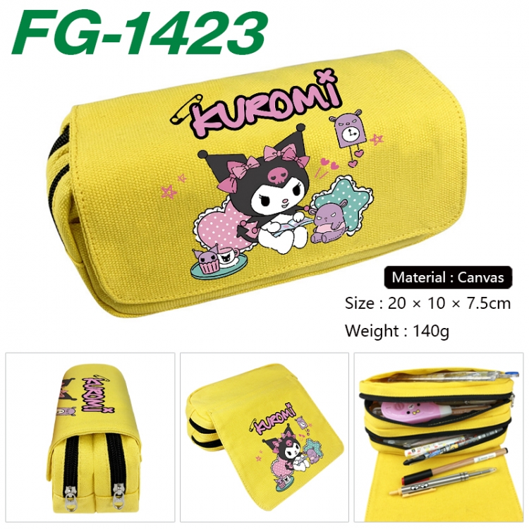 Sanrio Anime Multi-Function Double Zipper Canvas Cosmetic Bag Pen Case 20x10x7.5cm