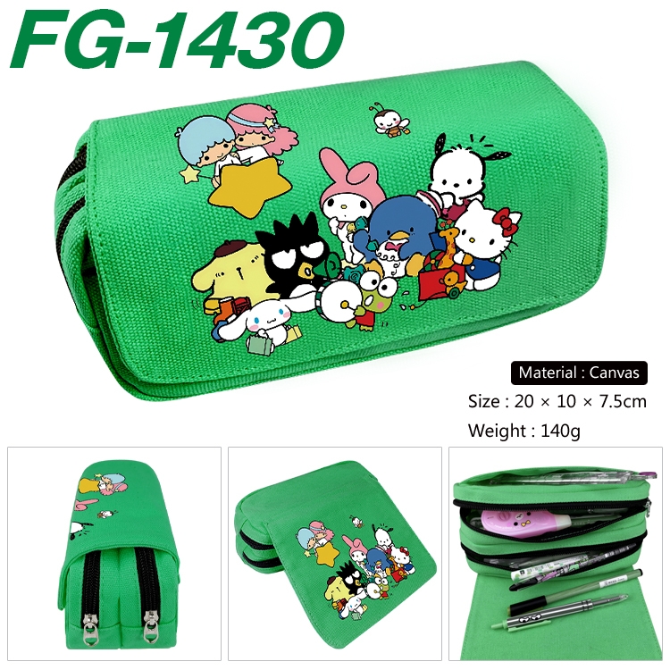 Sanrio Anime Multi-Function Double Zipper Canvas Cosmetic Bag Pen Case 20x10x7.5cm