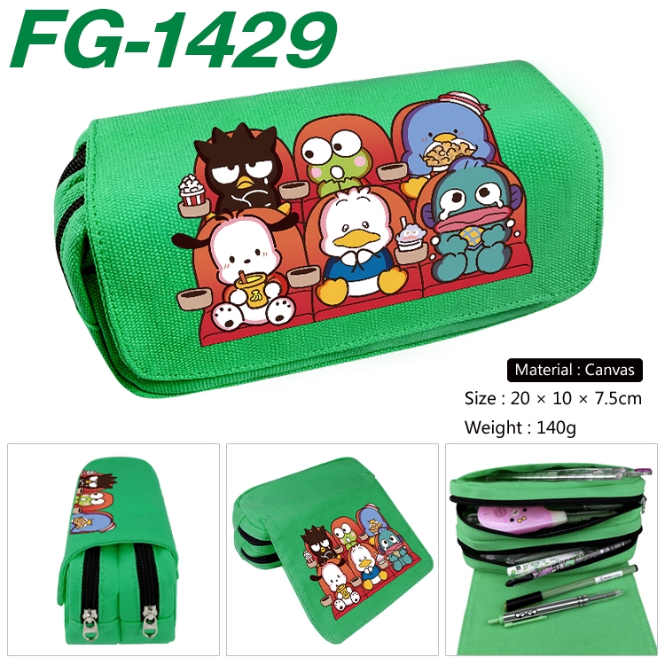 Sanrio Anime Multi-Function Double Zipper Canvas Cosmetic Bag Pen Case 20x10x7.5cm