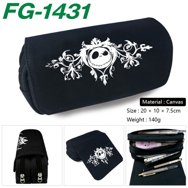 The Nightmare Before Christmas Anime Multi-Function Double Zipper Canvas Cosmetic Bag Pen Case 20x10x7.5cm