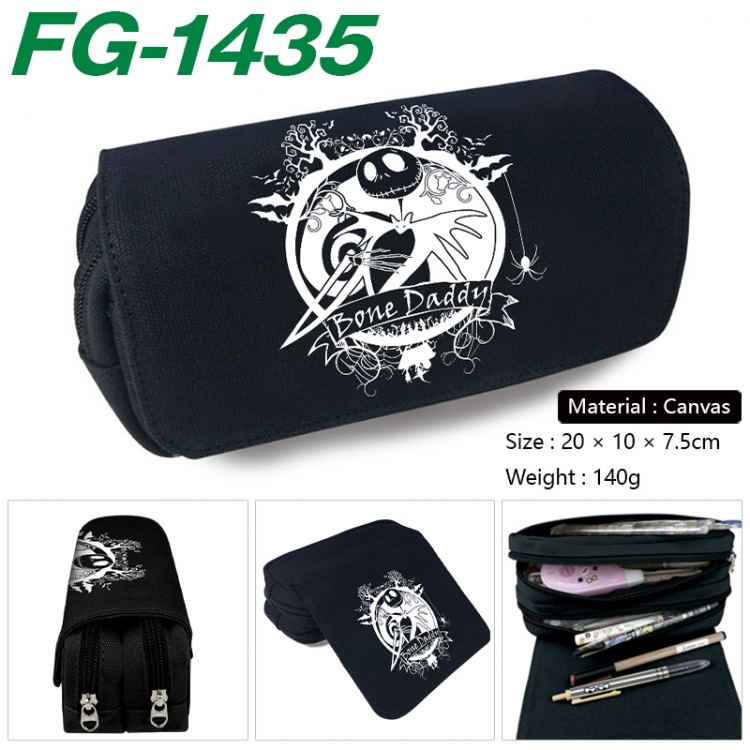 The Nightmare Before Christmas Anime Multi-Function Double Zipper Canvas Cosmetic Bag Pen Case 20x10x7.5cm