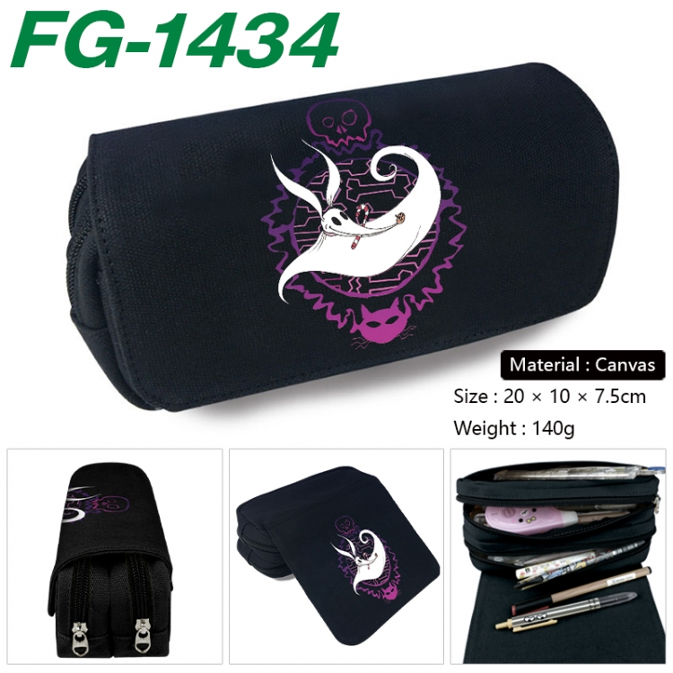 The Nightmare Before Christmas Anime Multi-Function Double Zipper Canvas Cosmetic Bag Pen Case 20x10x7.5cm