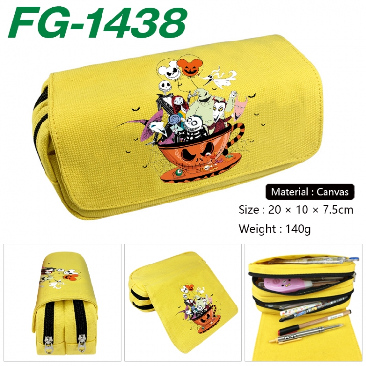 The Nightmare Before Christmas Anime Multi-Function Double Zipper Canvas Cosmetic Bag Pen Case 20x10x7.5cm
