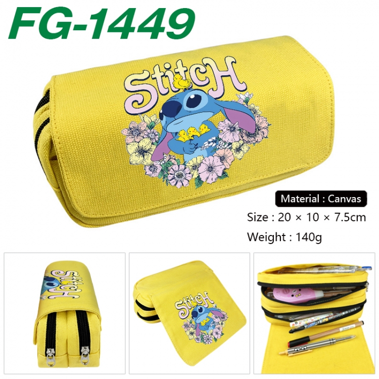 Lilo & Stitch Anime Multi-Function Double Zipper Canvas Cosmetic Bag Pen Case 20x10x7.5cm