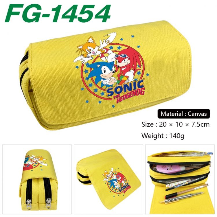 Sonic The Hedgehog Anime Multi-Function Double Zipper Canvas Cosmetic Bag Pen Case 20x10x7.5cm
