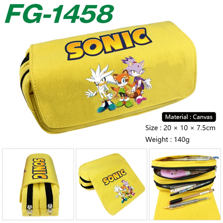 Sonic The Hedgehog Anime Multi-Function Double Zipper Canvas Cosmetic Bag Pen Case 20x10x7.5cm