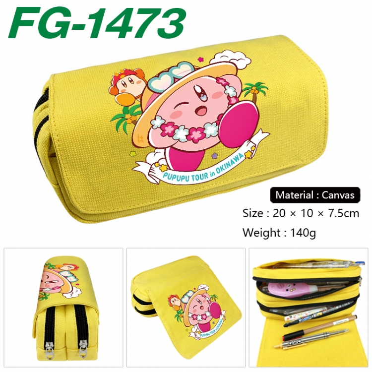 Kirby Anime Multi-Function Double Zipper Canvas Cosmetic Bag Pen Case 20x10x7.5cm
