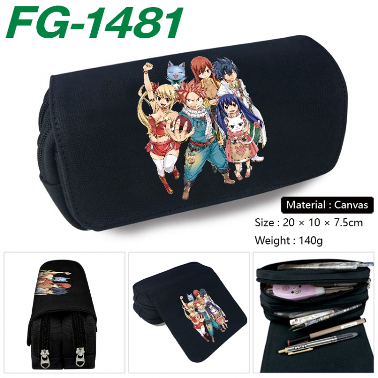 Fairy tail Anime Multi-Function Double Zipper Canvas Cosmetic Bag Pen Case 20x10x7.5cm