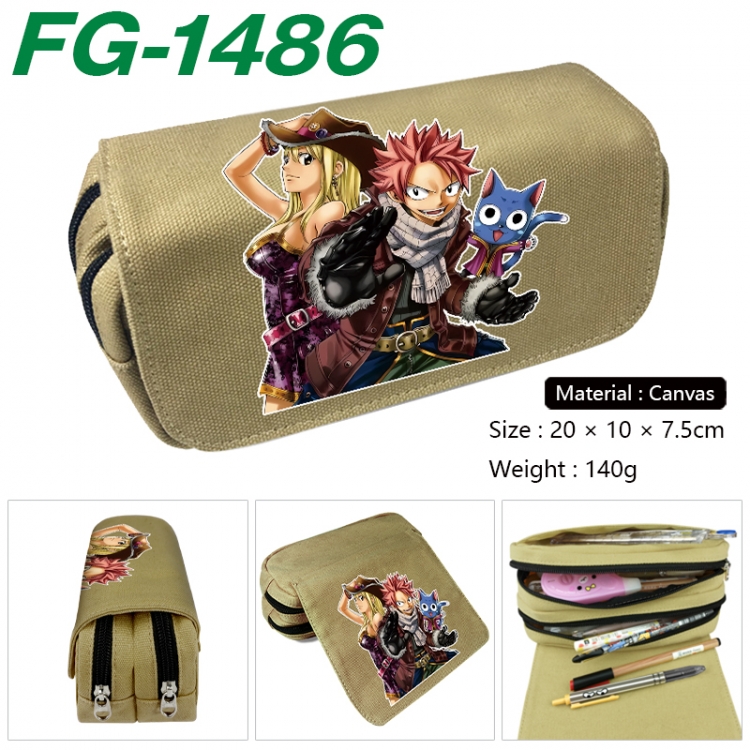 Fairy tail Anime Multi-Function Double Zipper Canvas Cosmetic Bag Pen Case 20x10x7.5cm