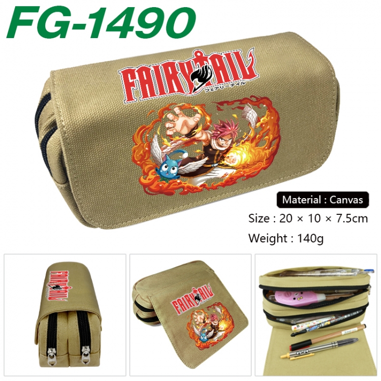 Fairy tail Anime Multi-Function Double Zipper Canvas Cosmetic Bag Pen Case 20x10x7.5cm