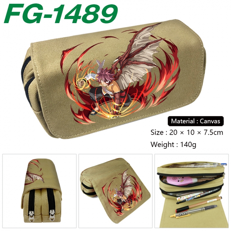 Fairy tail Anime Multi-Function Double Zipper Canvas Cosmetic Bag Pen Case 20x10x7.5cm