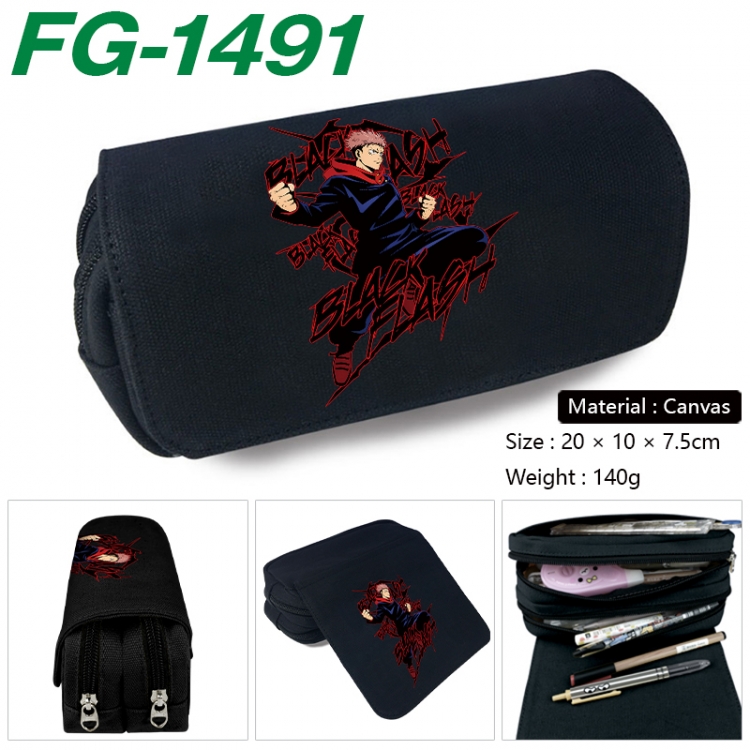 Jujutsu Kaisen Anime Multi-Function Double Zipper Canvas Cosmetic Bag Pen Case 20x10x7.5cm