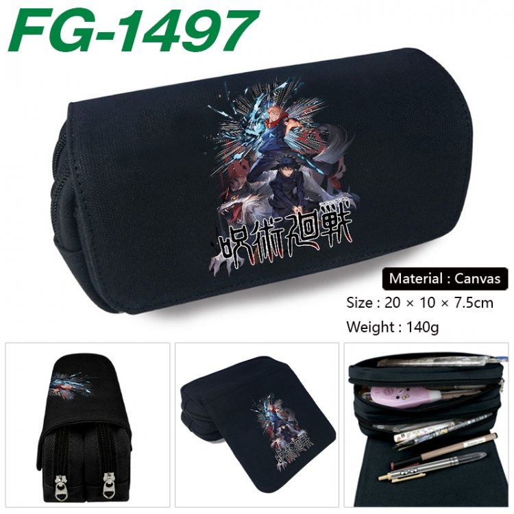 Jujutsu Kaisen Anime Multi-Function Double Zipper Canvas Cosmetic Bag Pen Case 20x10x7.5cm