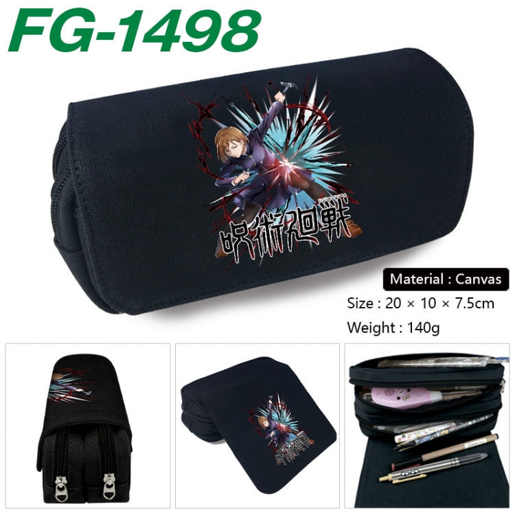 Jujutsu Kaisen Anime Multi-Function Double Zipper Canvas Cosmetic Bag Pen Case 20x10x7.5cm