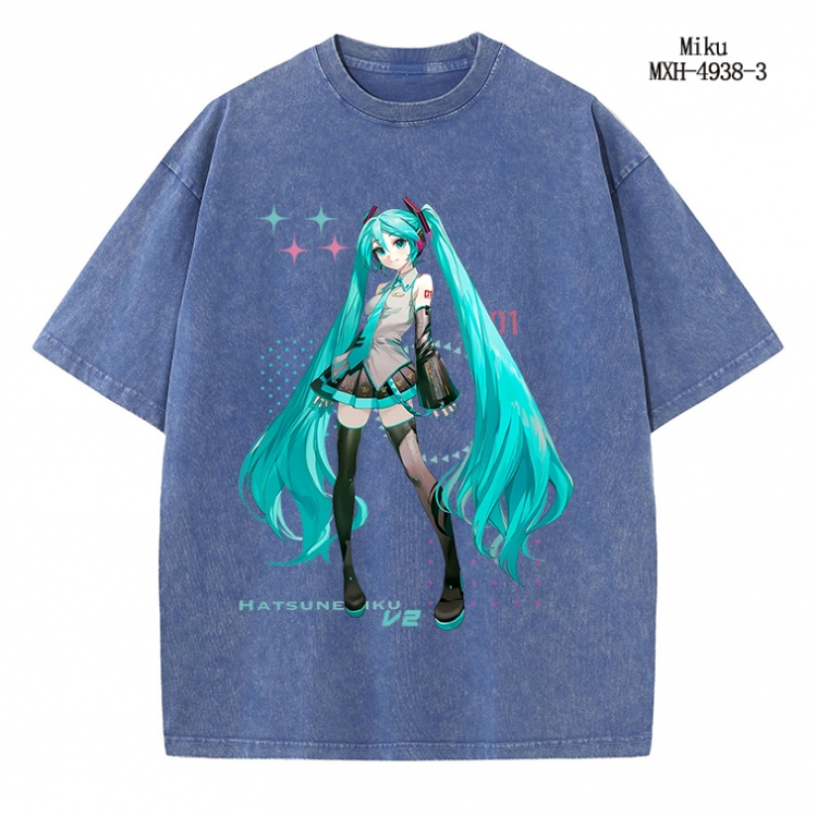 Hatsune Miku Anime peripheral pure cotton washed and worn T-shirt from S to 2XL