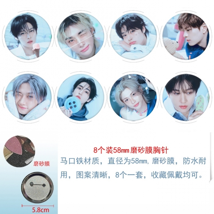 BTS Anime round scrub film brooch badge 58MM a set of 8