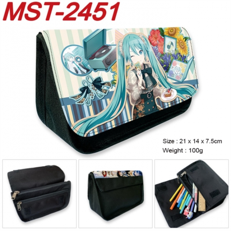 Hatsune Miku Anime Velcro canvas zipper pencil case Pencil Bag 21x14x7.5cm