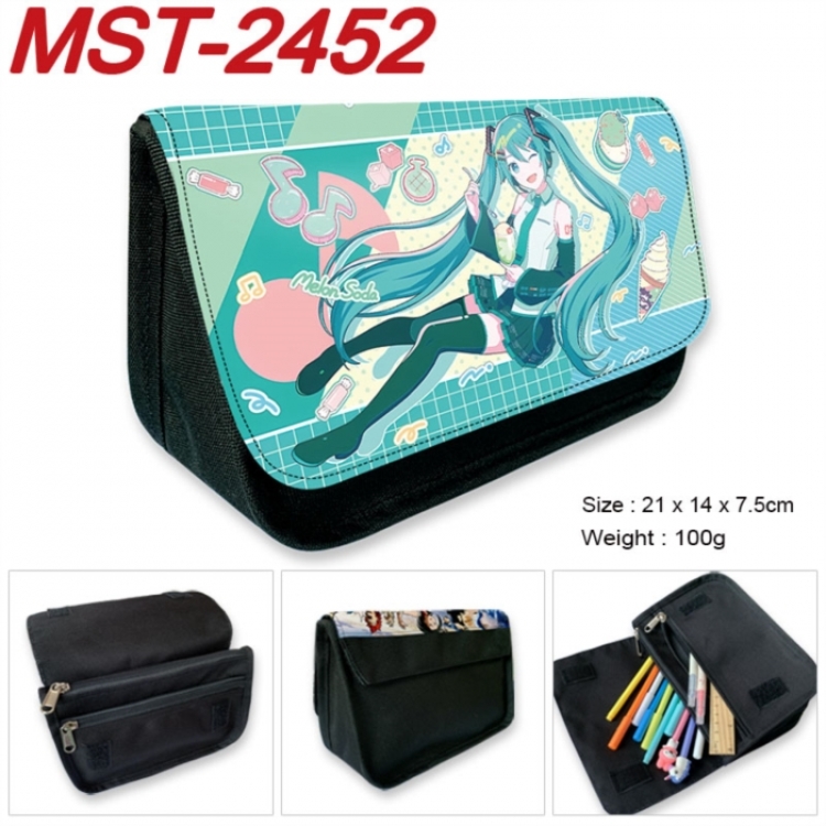 Hatsune Miku Anime Velcro canvas zipper pencil case Pencil Bag 21x14x7.5cm