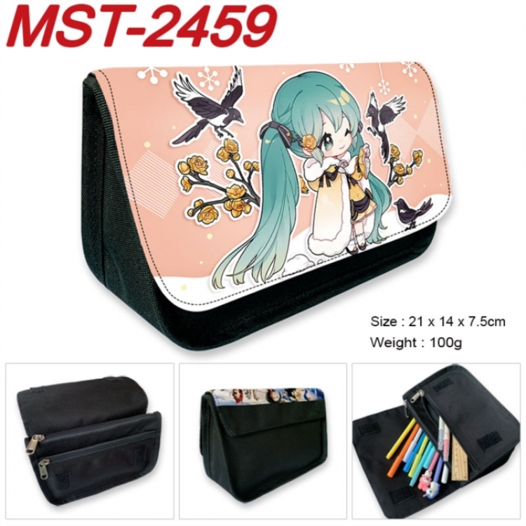 Hatsune Miku Anime Velcro canvas zipper pencil case Pencil Bag 21x14x7.5cm