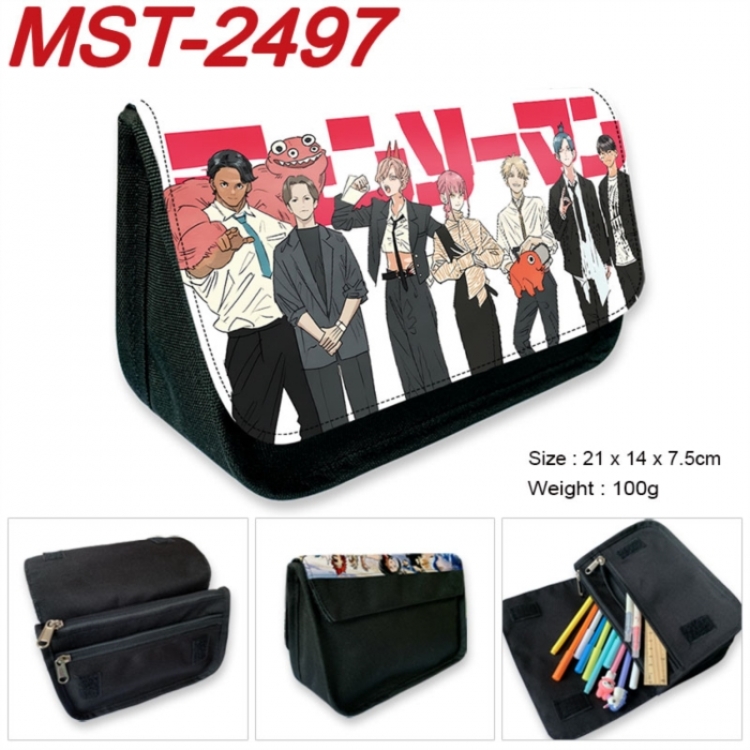 Chainsaw Man Anime Velcro canvas zipper pencil case Pencil Bag 21x14x7.5cm
