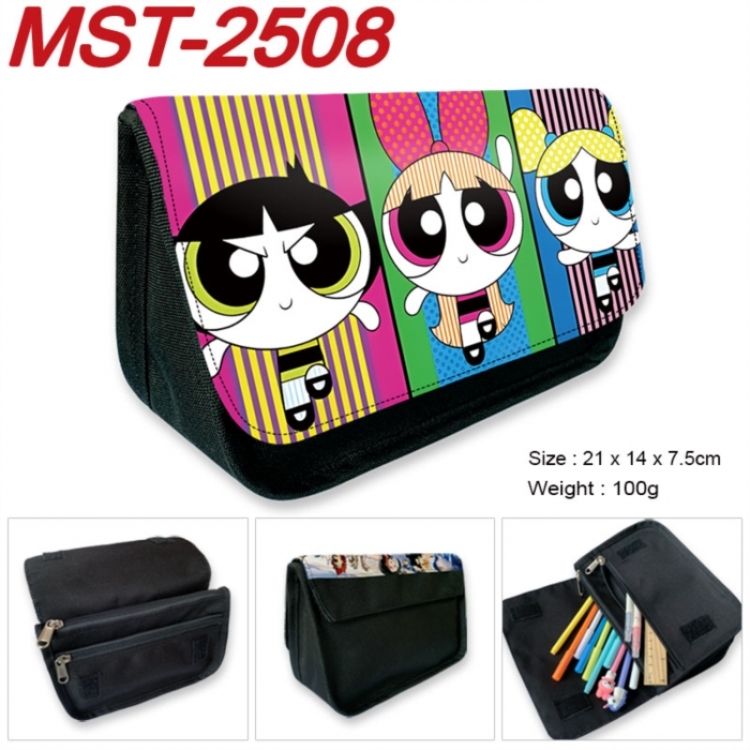 The Powerpuff Girls Anime Velcro canvas zipper pencil case Pencil Bag 21x14x7.5cm