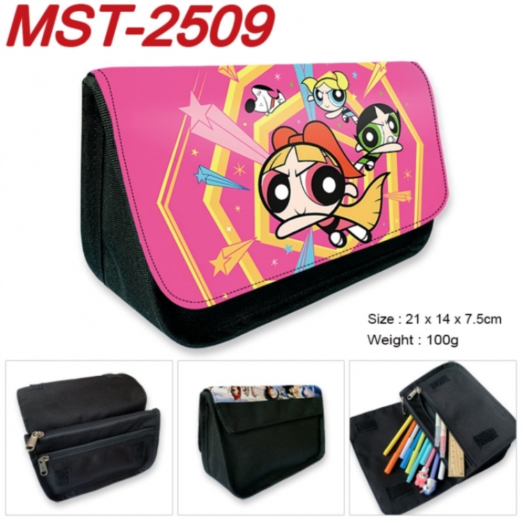 The Powerpuff Girls Anime Velcro canvas zipper pencil case Pencil Bag 21x14x7.5cm