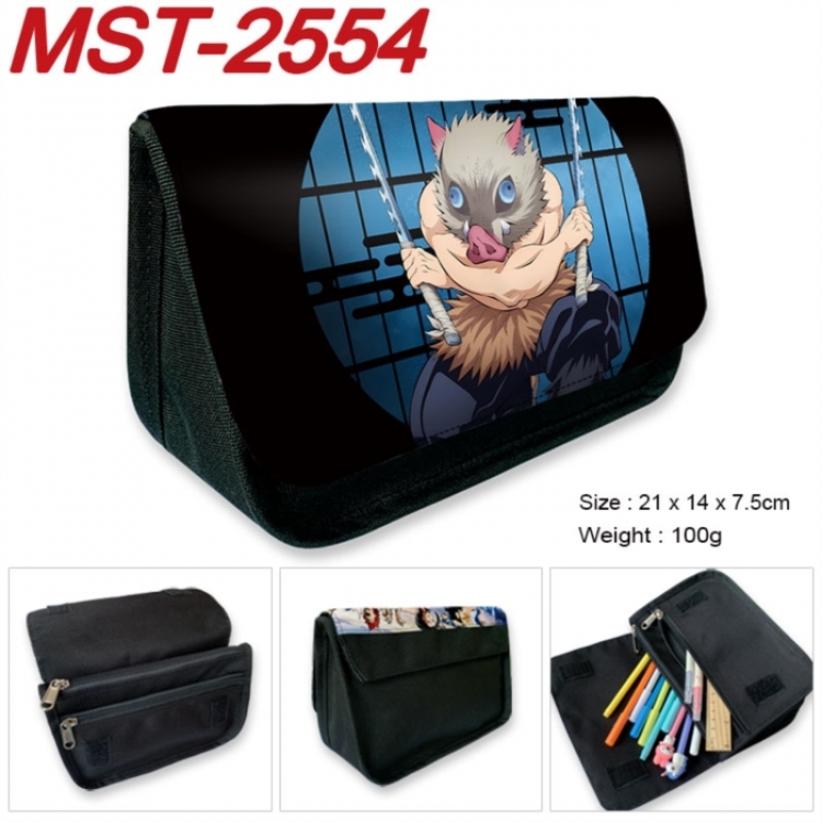 Demon Slayer Kimets Anime Velcro canvas zipper pencil case Pencil Bag 21x14x7.5cm