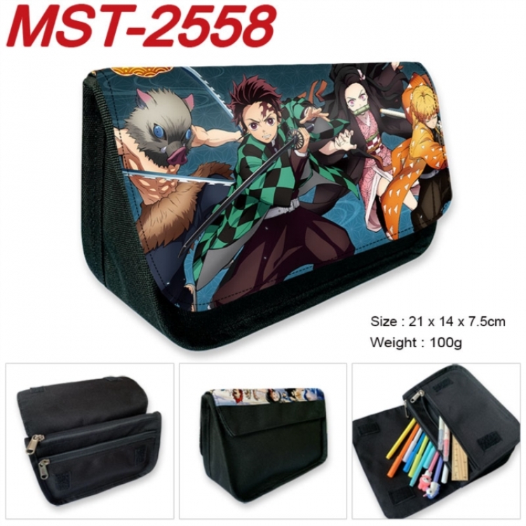 Demon Slayer Kimets Anime Velcro canvas zipper pencil case Pencil Bag 21x14x7.5cm