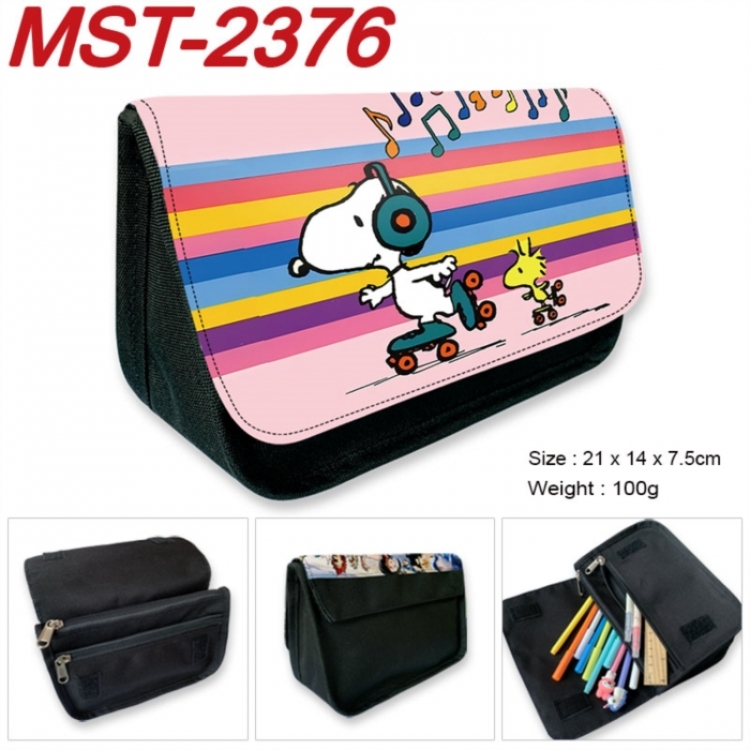 snoopy Anime Velcro canvas zipper pencil case Pencil Bag 21x14x7.5cm
