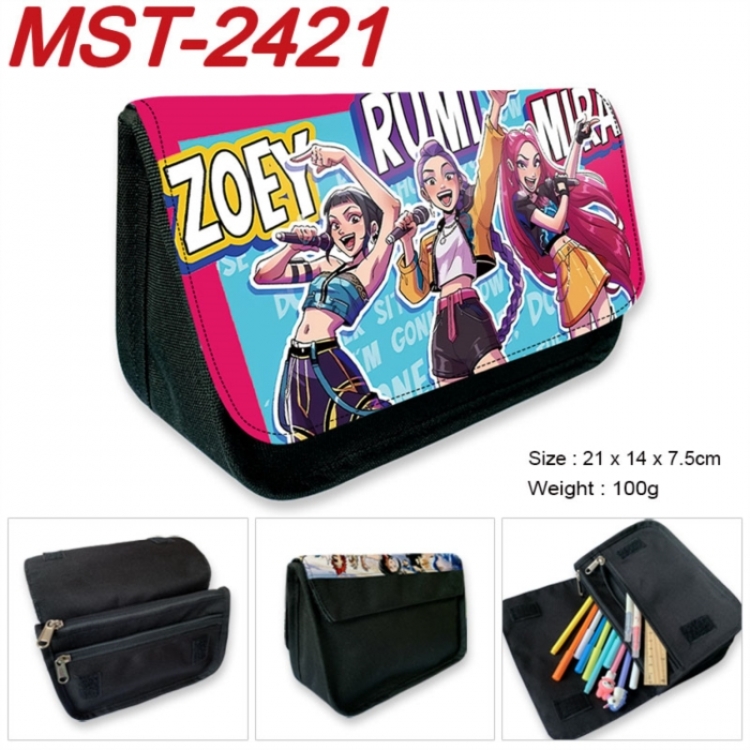 K-Pop:Demon Hunters Anime Velcro canvas zipper pencil case Pencil Bag 21x14x7.5cm