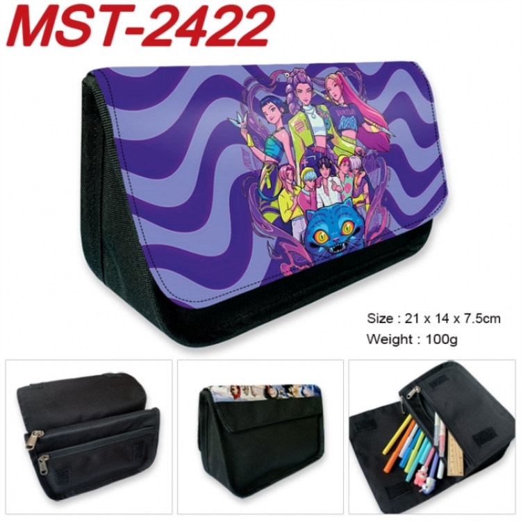 K-Pop:Demon Hunters Anime Velcro canvas zipper pencil case Pencil Bag 21x14x7.5cm