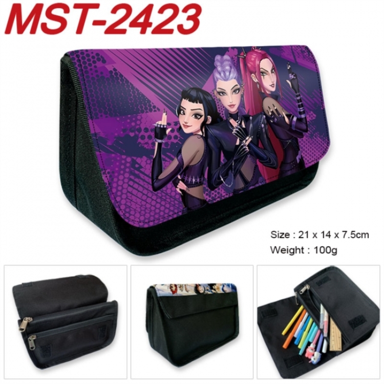 K-Pop:Demon Hunters Anime Velcro canvas zipper pencil case Pencil Bag 21x14x7.5cm