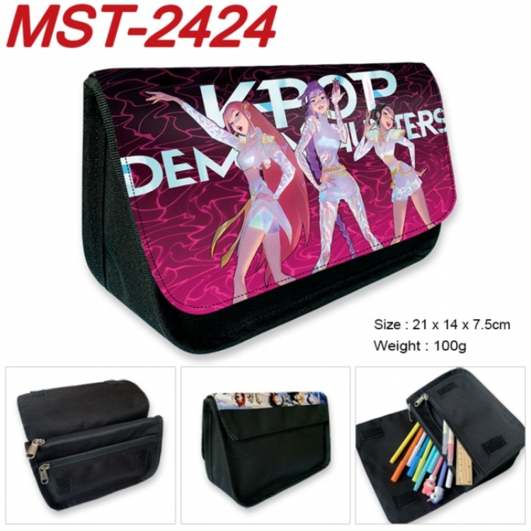 K-Pop:Demon Hunters Anime Velcro canvas zipper pencil case Pencil Bag 21x14x7.5cm