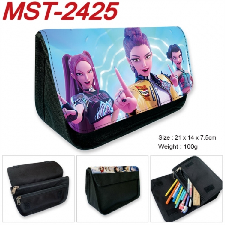 K-Pop:Demon Hunters Anime Velcro canvas zipper pencil case Pencil Bag 21x14x7.5cm