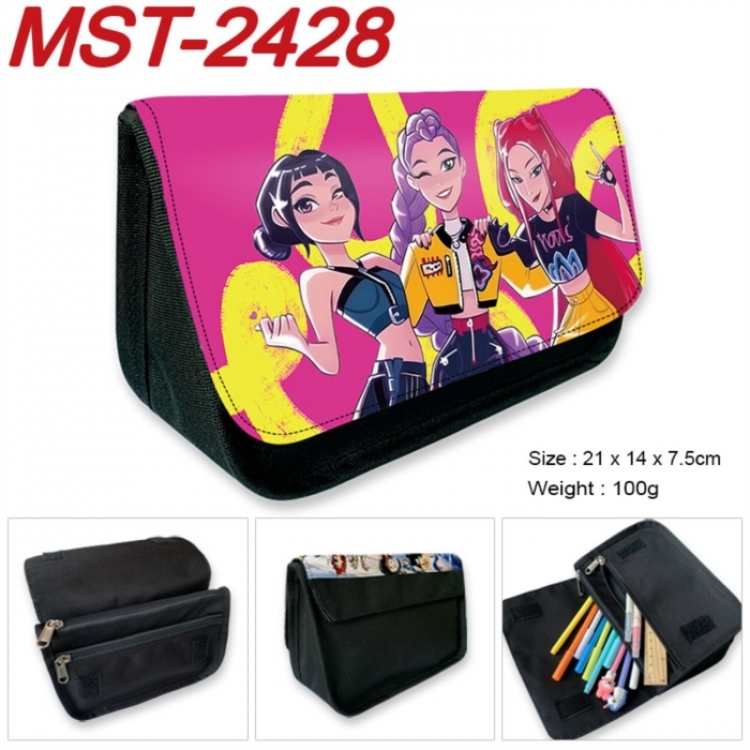 K-Pop:Demon Hunters Anime Velcro canvas zipper pencil case Pencil Bag 21x14x7.5cm