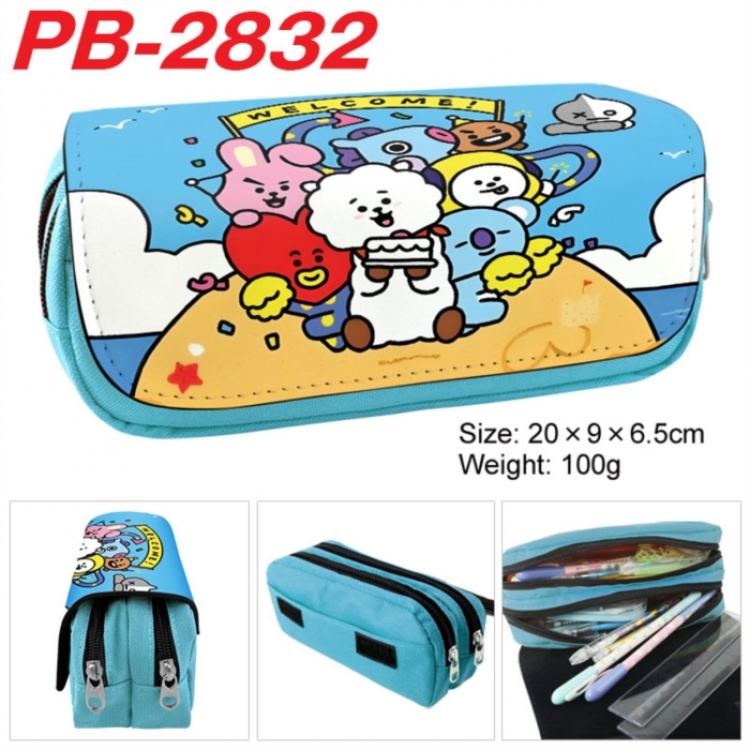 BTS Anime double-layer pu leather printing pencil case 20x9x6.5cm