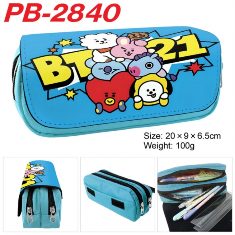BTS Anime double-layer pu leather printing pencil case 20x9x6.5cm